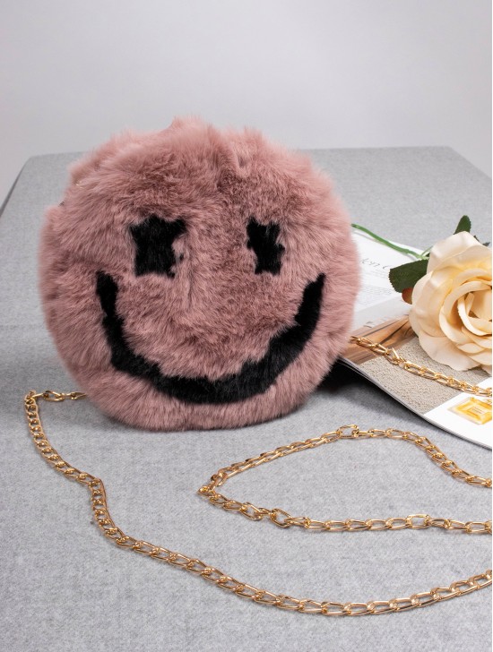 Smiley Face Plush Purse w/ Gold Chain